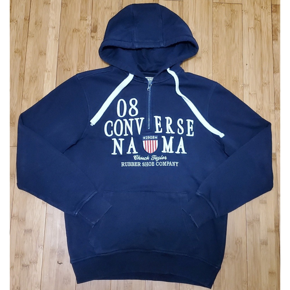 Vintage Converse All Star Navy Blue Mens Small Long Sleeve 1/4 Zip Hoodie Jacket